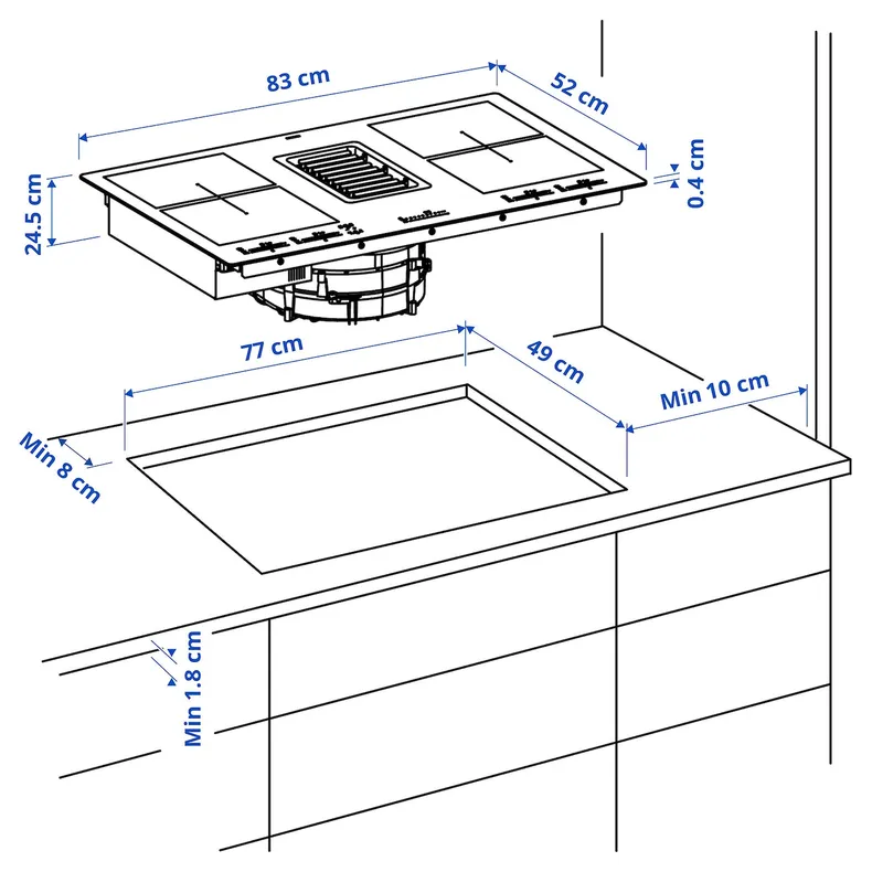 IKEA FÖRDELAKTIG ФЕРДЕЛАКТІГ, індукційна плита, вбудована витяжка, IKEA 700 чорний, 83 см фото №13