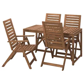 IKEA NÄMMARÖ НЕММАРЕ, стіл+4 крісла з відкид спин/вуличн, світло-коричнева морилка, 140 см 695.443.96 фото