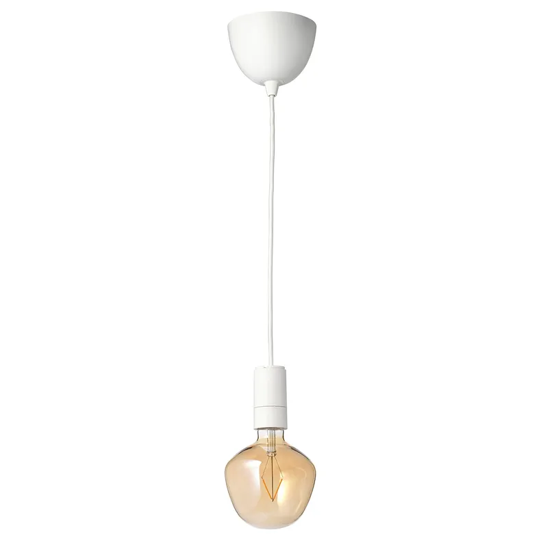 IKEA SUNNEBY СУННЕБЮ / MOLNART МОЛНАРТ, подвесной светильник с лампочкой, Белое / коричневое прозрачное стекло 094.912.25 фото №1