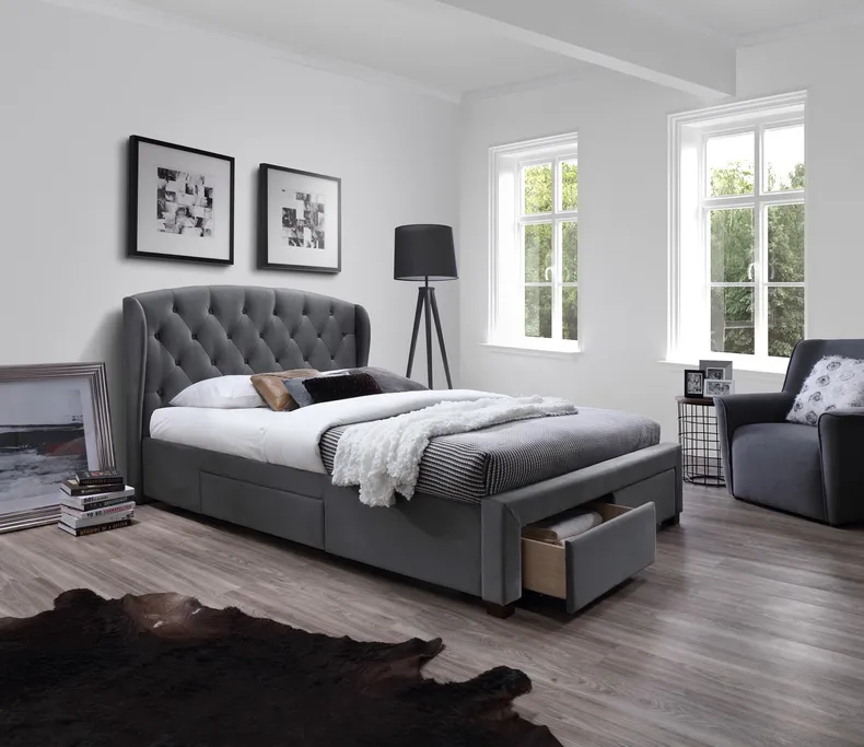 Двоспальне ліжко зі шухлядами HALMAR SABRINA 160x200 см сіре фото №2