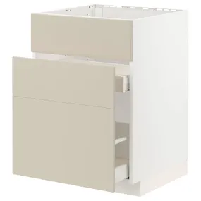 IKEA METOD МЕТОД / MAXIMERA МАКСІМЕРА, підлог шафа д / мийки+3 фр пан / 2 шух, білий / хавсторпський бежевий, 60x60 см 794.266.13 фото