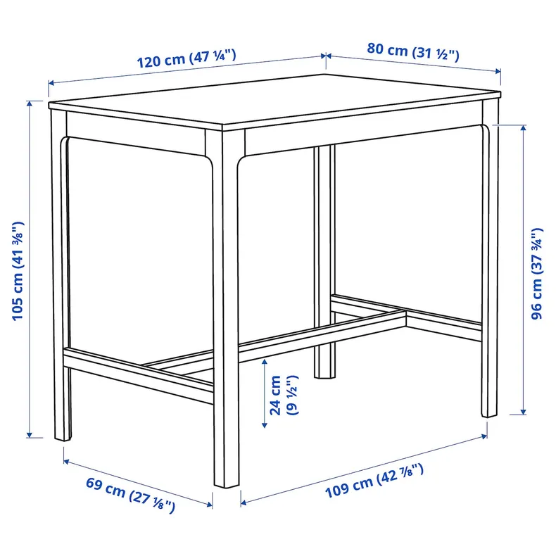 IKEA EKEDALEN ЭКЕДАЛЕН, барный стол, тёмно-коричневый, 120x80x105 см 904.005.17 фото №7