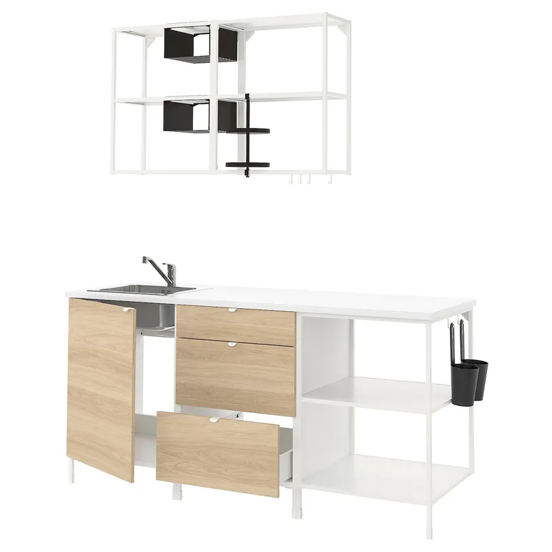 IKEA ENHET ЭНХЕТ, кухня, белый / имит. дуб, 183x63.5x222 см 893.374.90 фото №1