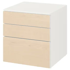 IKEA SMÅSTAD СМОСТАД / PLATSA ПЛАТСА, комод с 3 ящиками, белый/берёзовый, 60x57x63 см 493.875.71 фото