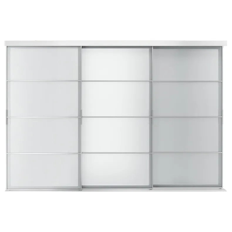 IKEA SKYTTA СКЮТТА / SVARTISDAL СВАРТІСДАЛЬ, комбінація розсувних дверцят, алюміній / білий папір, 301x205 см 594.227.34 фото №1