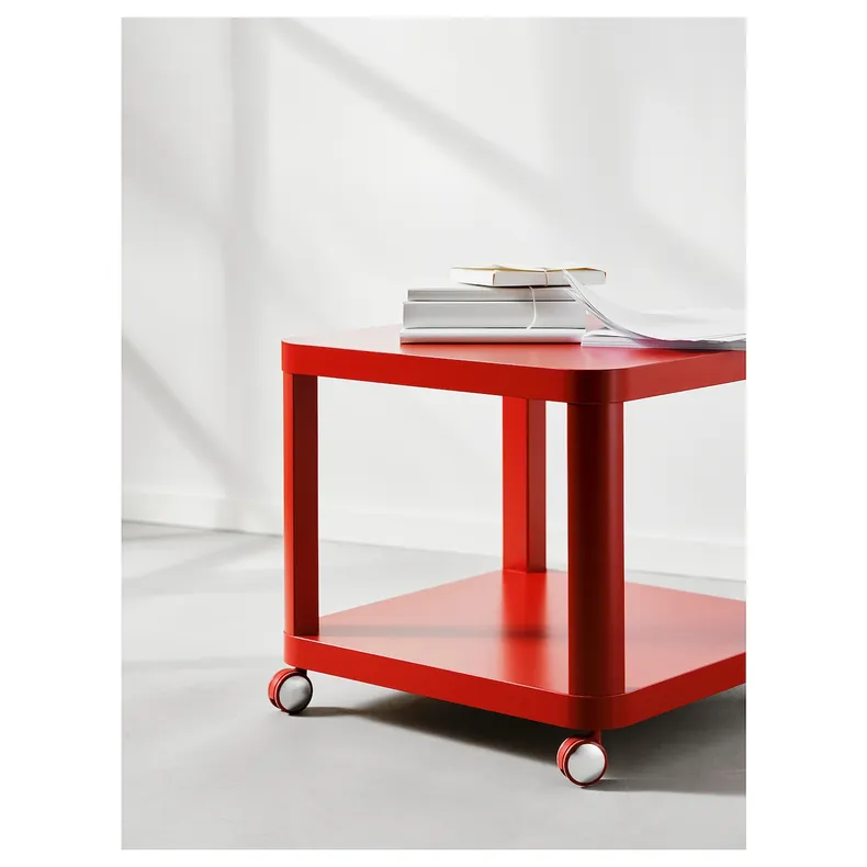 IKEA TINGBY ТІНГБЮ, столик журнальний на коліщатах, червоний, 50x50 см 804.574.39 фото №2