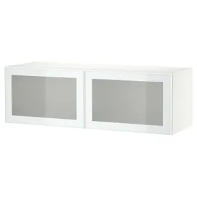 IKEA BESTÅ БЕСТО, комбинация настенных шкафов, белое стекловик / белое / светло-зеленое матовое стекло, 120x42x38 см 694.892.29 фото