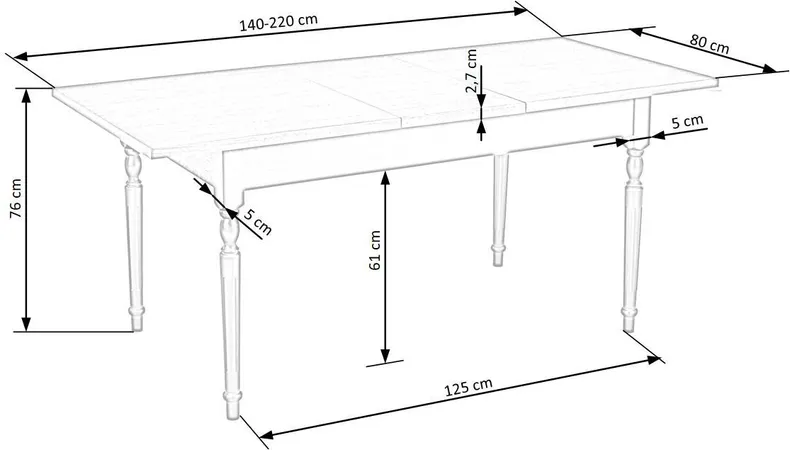 Обідній стіл розкладний HALMAR Rococo 140-220x80 см дуб, чорний фото №20