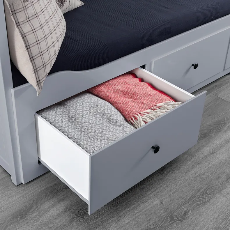 IKEA HEMNES ХЕМНЭС, кушетка с 2 матрасами/3ящиками, серый/Еготнес твердый, 80x200 см 494.281.14 фото №6