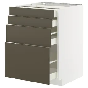 IKEA METOD МЕТОД / MAXIMERA МАКСИМЕРА, напольный шкаф 4 фасада/4 ящика, белый/гавсторпский коричневый/бежевый, 60x60 см 495.584.88 фото