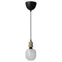 IKEA JÄLLBY ЭЛЛЬБИ / MOLNART МОЛНАРТ, подвесной светильник с лампочкой, Латунь / трубка в форме белого / прозрачного стекла 794.945.60 фото thumb №1