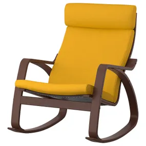 IKEA POÄNG ПОЭНГ, кресло-качалка, коричневый / желтый Скифтебо 493.958.54 фото