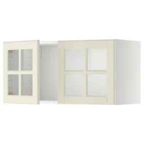 IKEA METOD МЕТОД, шафа навісна із 2 скляними дверцят, білий / БУДБІН кремово-білий, 80x40 см 093.950.35 фото