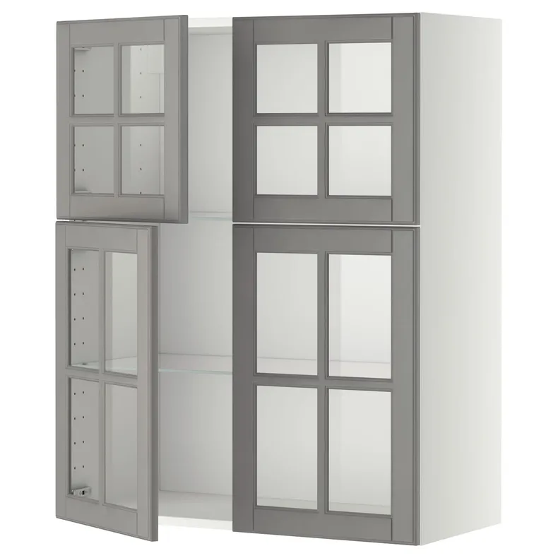 IKEA METOD МЕТОД, навесной шкаф / полки / 4 стеклян двери, белый / бодбинский серый, 80x100 см 693.949.62 фото №1