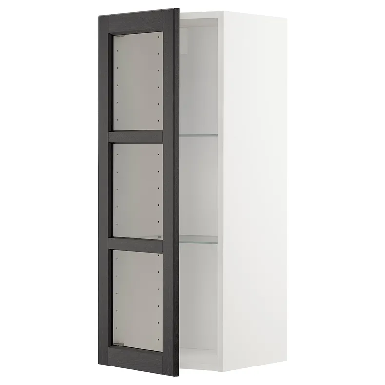IKEA METOD МЕТОД, навісна шафа,полиці / скляні дверцята, білий / ЛЕРХЮТТАН чорна морилка, 40x100 см 594.591.38 фото №1