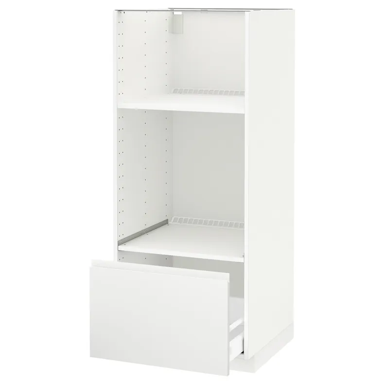 IKEA METOD МЕТОД / MAXIMERA МАКСИМЕРА, высокий шкаф с ящиком д / духовки / СВЧ, белый / Воксторп матовый белый, 60x60x140 см 891.128.67 фото №1