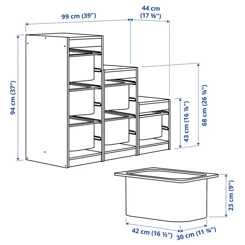 IKEA TROFAST ТРУФАСТ, комбинация д / хранения+контейнеры, белый / серый / синий, 99x44x94 см 595.333.41 фото №4