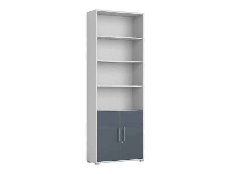 BRW Книжный шкаф Office Lux 79 см с 2 дверцами и 4 полками светло-серый, светло-серое/графитовое стекло REG2D/220-JSZ/GF фото №1