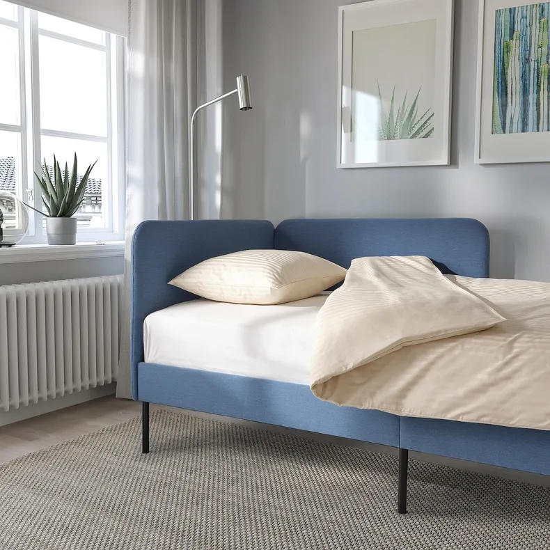 IKEA BLÅKULLEN БЛОКУЛЛЕН, карк ліжка з оббивкою+кут узголів'я, КНІСА класичний синій, 90x200 см 105.057.16 фото №7
