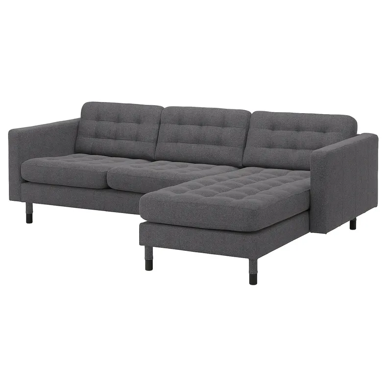 IKEA LANDSKRONA ЛАНДСКРУНА, 3-местный диван с козеткой, Окрашенный в темно-серый / деревянный / черный цвет 494.442.27 фото №2