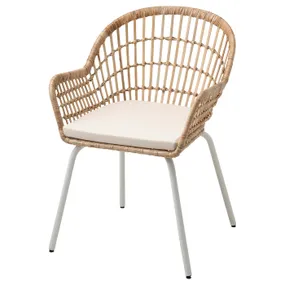 IKEA NILSOVE НИЛЬСОВЕ / NORNA НОРНА, стул с подушкой на сиденье, ротанг белый / лайла натуральная 193.040.06 фото