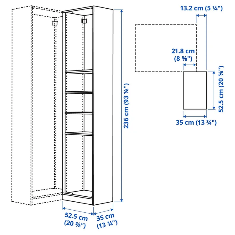 IKEA PAX ПАКС, додаткова кутова секція, 4 полиці, темно-сірий, 53x35x236 см 205.151.16 фото №3