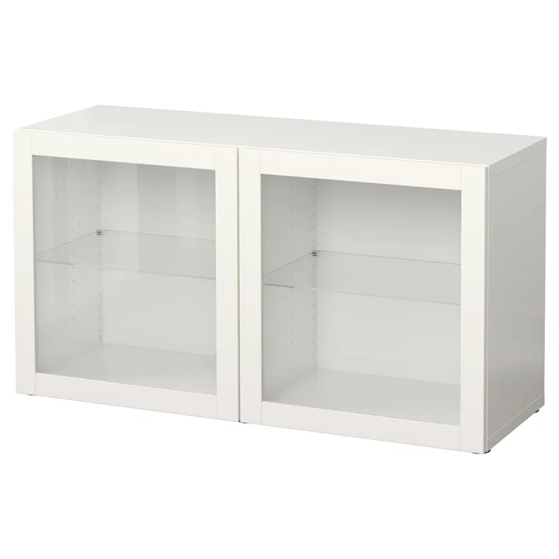 IKEA BESTÅ БЕСТО, стеллаж со стеклянн дверьми, белый / Синдвик белое прозрачное стекло, 120x40x64 см 890.476.69 фото №1
