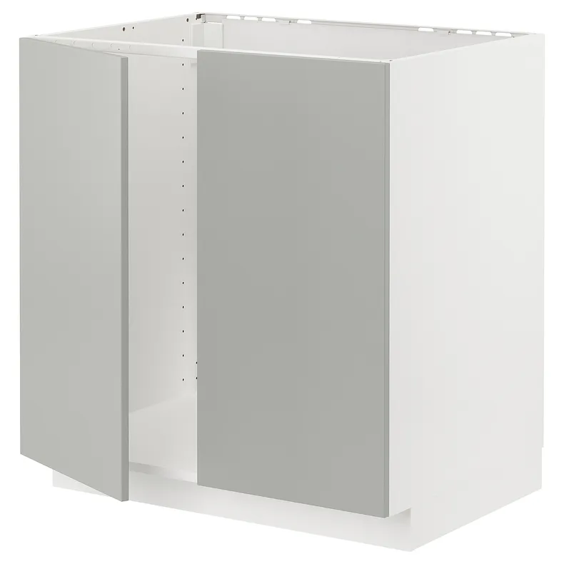 IKEA METOD МЕТОД, підлогова шафа для мийки+2 дверцят, білий / Хавсторп світло-сірий, 80x60 см 995.390.01 фото №1