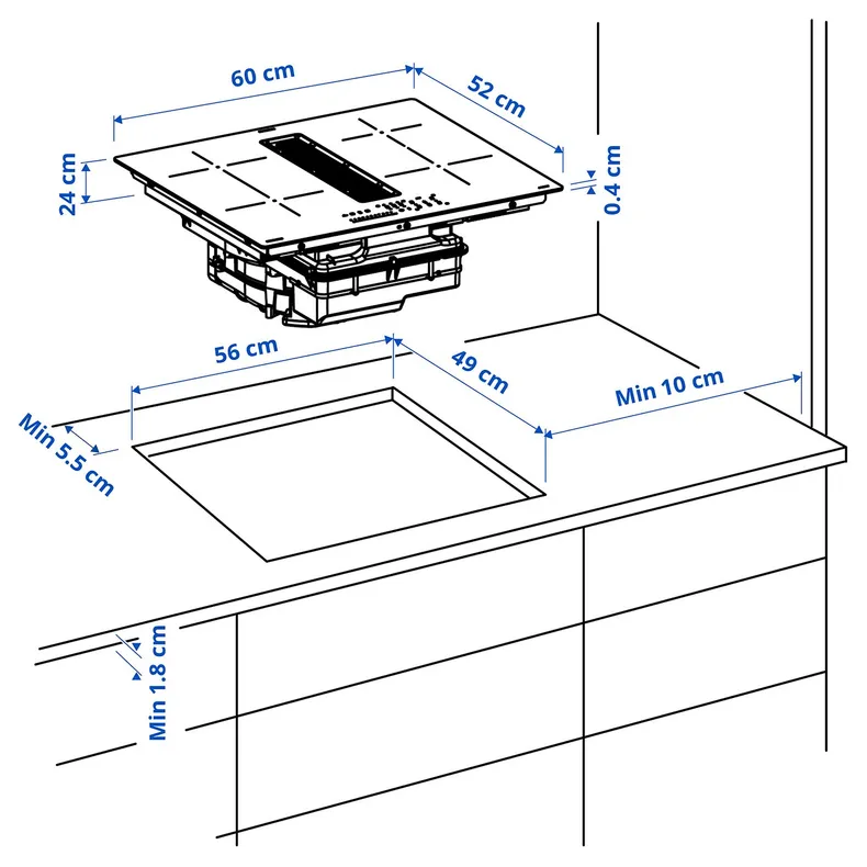 IKEA FÖRDELAKTIG ФЕРДЕЛАКТІГ, індукційна плита/вбудована витяжка, ІКЕА 500 чорний, 60 см 405.158.65 фото №14