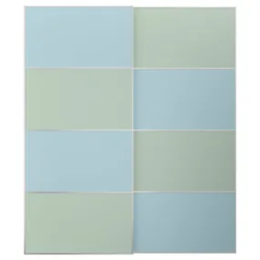 IKEA MEHAMN МЕХАМН, пара раздвижных дверей, алюминий 2стр / светло-голубой светло-зеленый, 200x236 см 495.485.45 фото