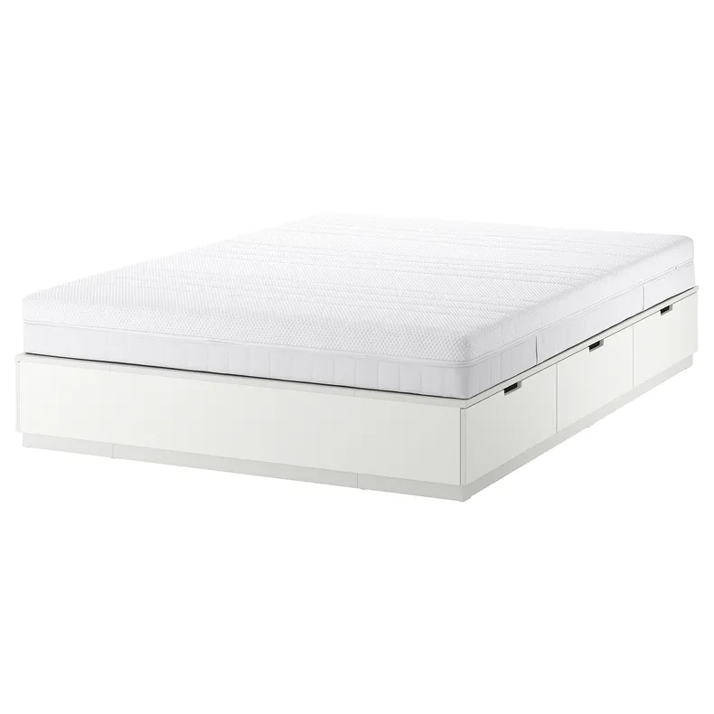 IKEA NORDLI НОРДЛІ, каркас ліжка з відд д/збер і матрац, білий/екрехамн середньої твердості, 140x200 см 995.376.86 фото №1