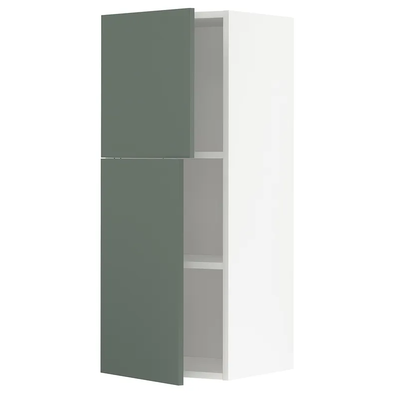 IKEA METOD МЕТОД, навісна шафа з полицями / 2 дверцят, білий / БОДАРП сіро-зелений, 40x100 см 294.596.63 фото №1