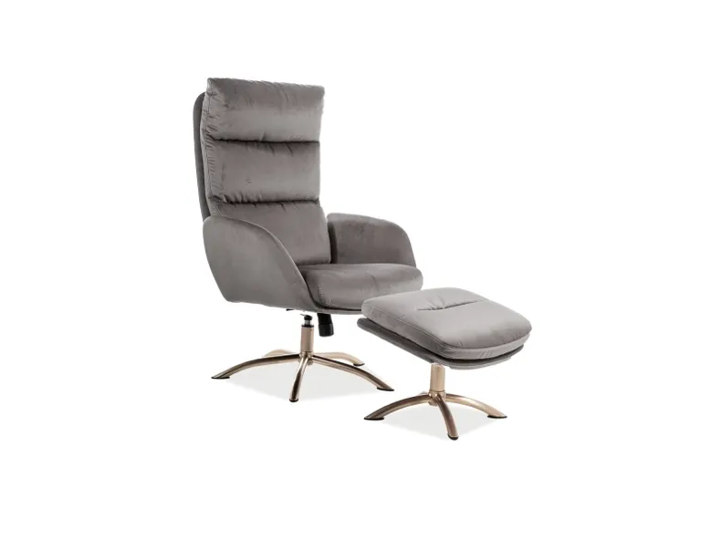 Кресло мягкое с подставкой для ног бархатное SIGNAL MONROE Velvet, Bluvel 14 - серый фото №1