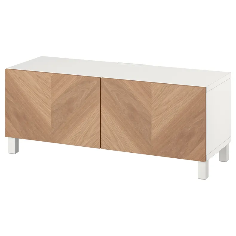 IKEA BESTÅ БЕСТО, тумба под ТВ, с дверцами, на ножках, белый дуб Hedeviken / Stubbarp / okl, 120x42x48 см 694.194.39 фото №1