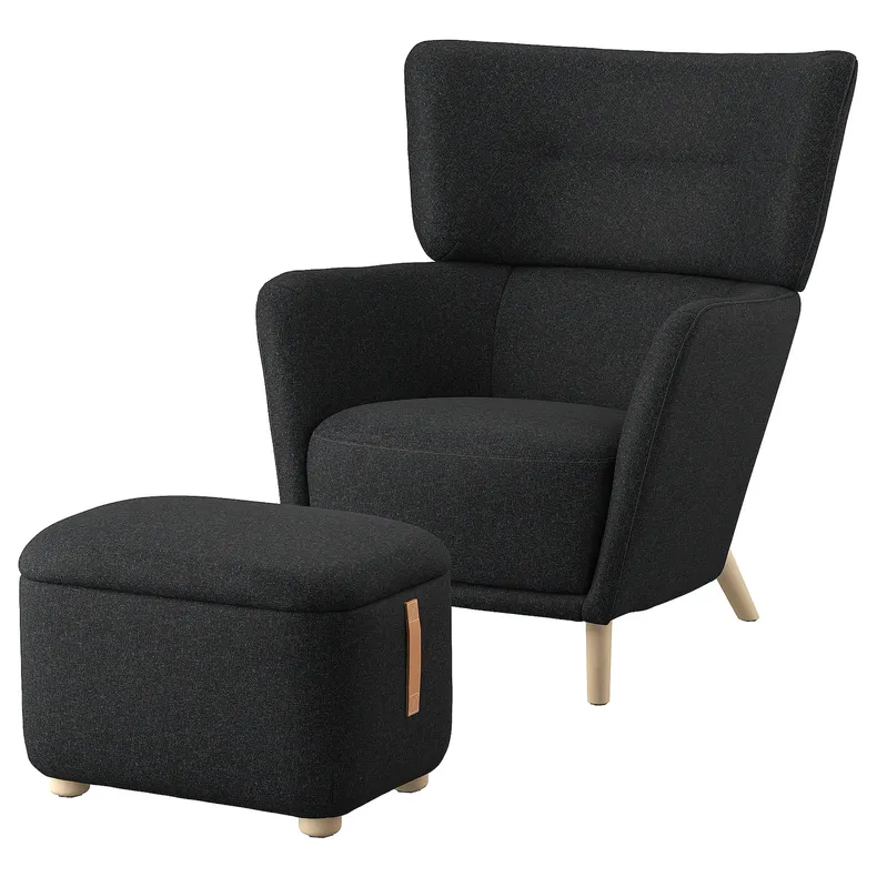 IKEA OSKARSHAMN ОСКАРШАМН, крісло з підголівником+підст д / ніг, ГУННАРЕД чорний / сірий 094.853.33 фото №1