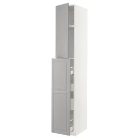 IKEA METOD МЕТОД / MAXIMERA МАКСИМЕРА, высокий шкаф / выдвижн секция / 1дв / 4ящ, белый / бодбинский серый, 40x60x240 см 894.590.52 фото