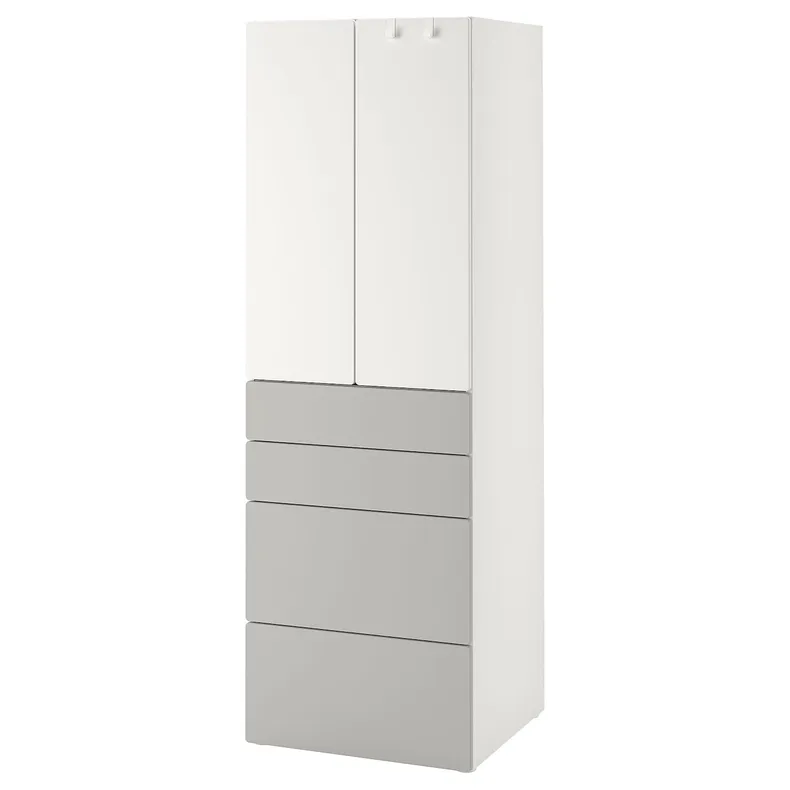 IKEA SMÅSTAD СМОСТАД / PLATSA ПЛАТСА, гардероб, белый серый с 4 ящиками, 60x42x181 см 094.263.72 фото №1