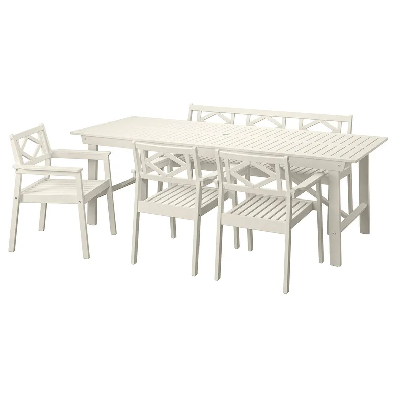 IKEA BONDHOLMEN БОНДХОЛЬМЕН, стіл+3 крісла з підлок+лав, вуличн, білий/бежевий 295.496.83 фото №1
