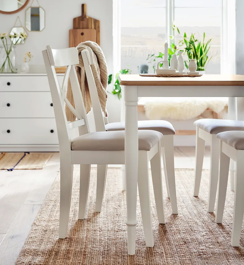 IKEA DANDERYD ДАНДЕРЮД / INGOLF ІНГОЛЬФ, стіл+4 стільці, дуб білий okl / Hallarp бежевий, 130x80 см 793.887.34 фото №4