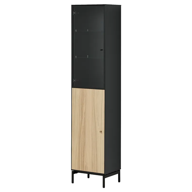 IKEA BOASTAD БУАСТАД, шкаф высокий, чёрный / глазчатый дуб, 41x32x185 см 505.070.06 фото №1