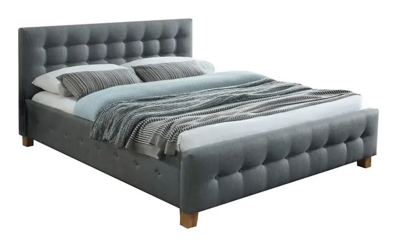 Кровать двуспальная SIGNAL BARCELONA, ткань - серый, 160x200 см фото №1