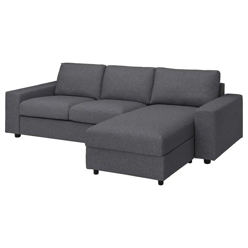 IKEA VIMLE ВІМЛЕ, 3-місний диван із кушеткою, з широкими підлокітниками ГУННАРЕД / класичний сірий 994.012.92 фото №1