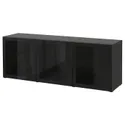 IKEA BESTÅ БЕСТО, комбинация для хранения с дверцами, черный / коричневый / глассвик черный / прозрачное стекло, 180x42x65 см 493.250.69 фото thumb №1