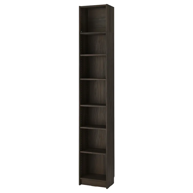 IKEA BILLY БІЛЛІ, книжкова шафа з верхньою полицею, темно-коричневий під дуб, 40x28x237 см 995.818.82 фото №1