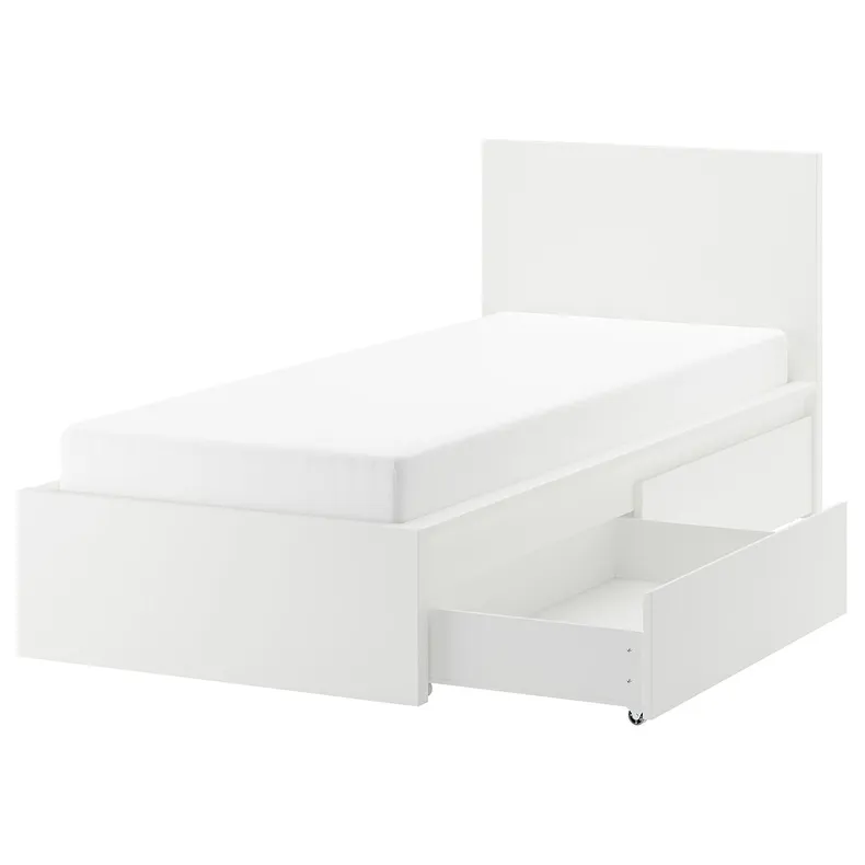 IKEA MALM МАЛЬМ, каркас кровати+2 кроватных ящика, белый, 90x200 см 790.129.91 фото №1