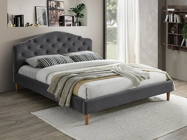 Кровать двуспальная бархатная SIGNAL CHLOE VELVET, Bluvel 14 - серый, 160x200 см фото №2