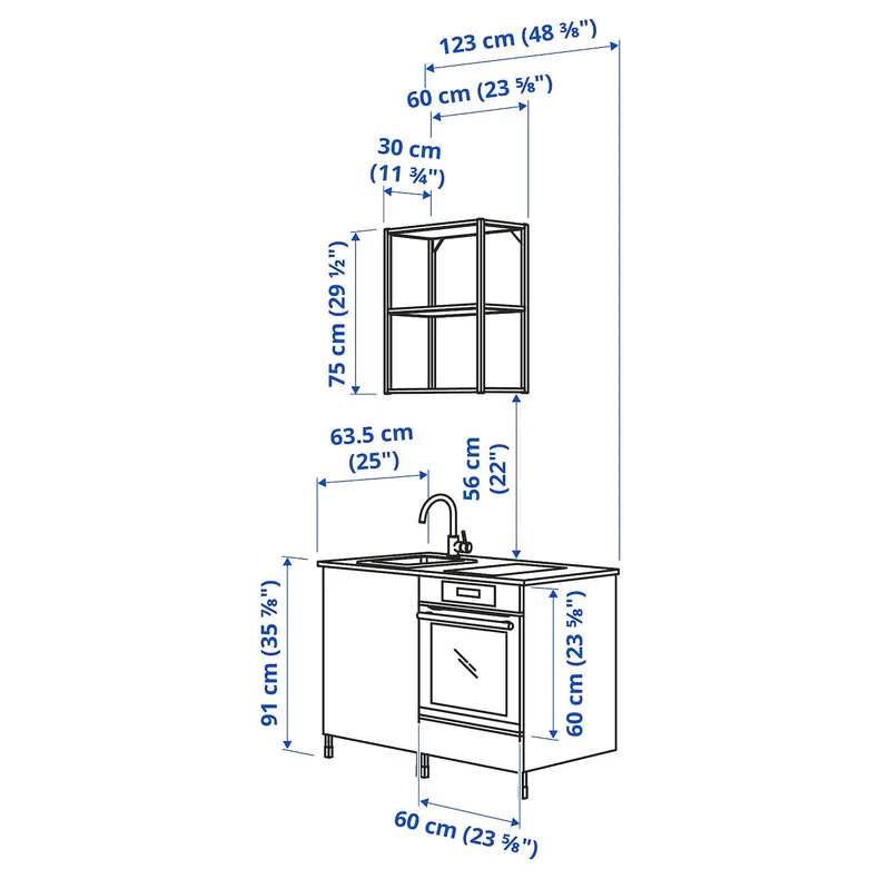 IKEA ENHET ЭНХЕТ, кухня, антрацит / белый, 123x63.5x222 см 693.370.66 фото №3