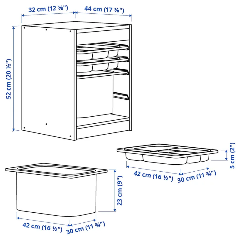 IKEA TROFAST ТРУФАСТ, комбинация с контейнером / лотками, Светлая сосна, окрашенная в серый / розовый цвет, 32x44x52 см 495.332.71 фото №7