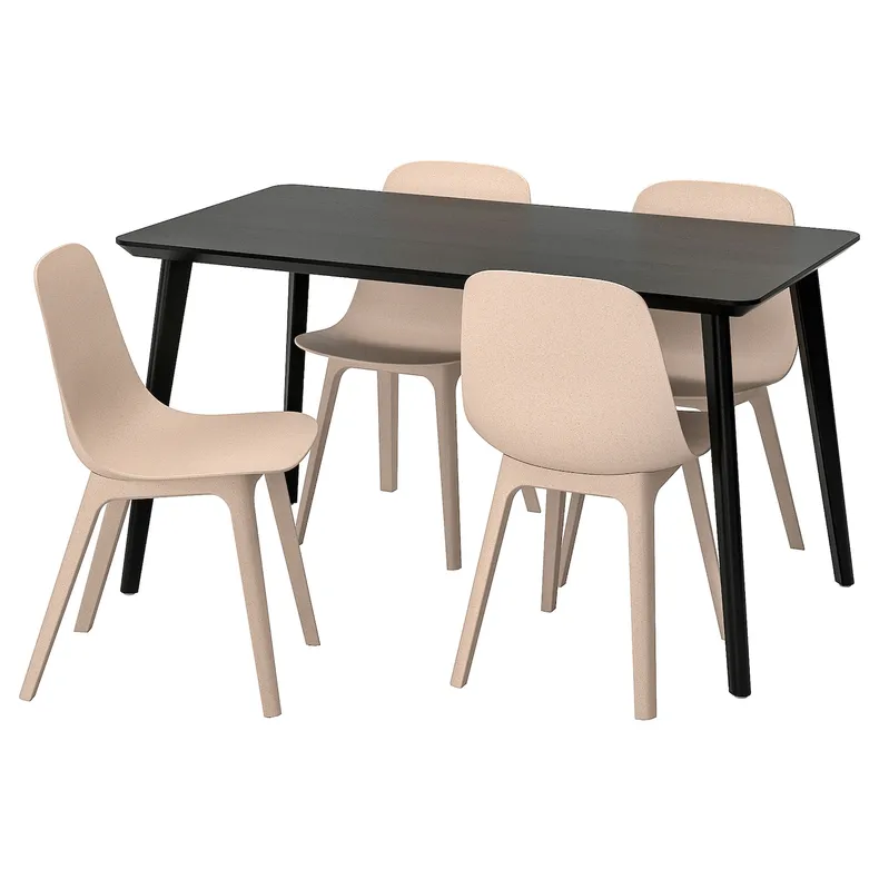 IKEA LISABO ЛИСАБО / ODGER ОДГЕР, стол и 4 стула, чёрный / бежевый, 140x78 см 092.597.02 фото №1