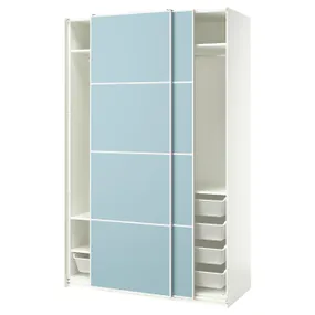 IKEA PAX ПАКС / MEHAMN МЕХАМН, гардероб с раздвижными дверьми, белый / 2стр светло-голубой, 150x66x236 см 695.516.93 фото